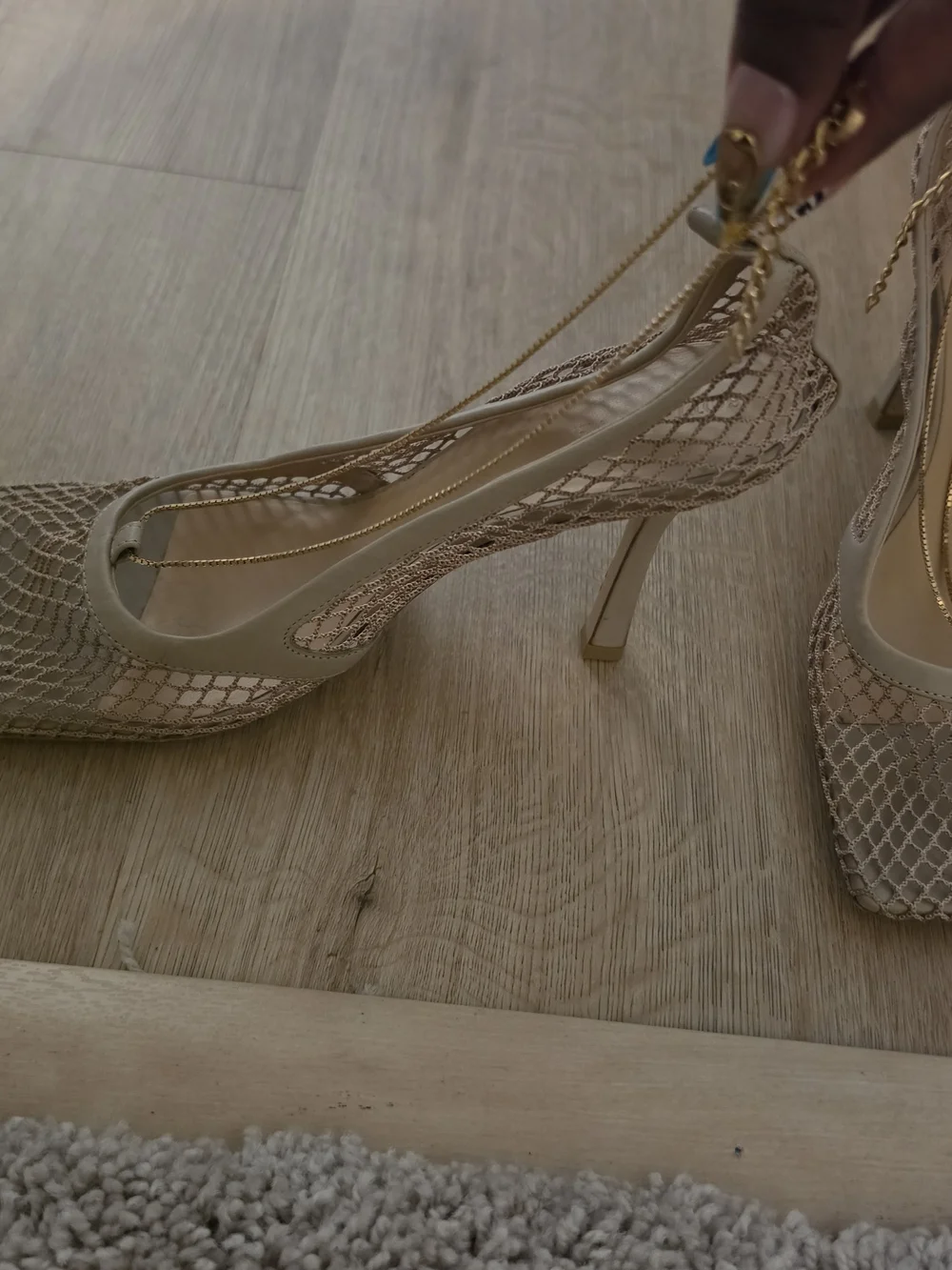 Bottega Veneta Nude Mesh Square-Toe Stiletto Heels
